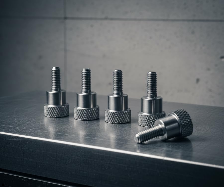 PrecisionGeek® Stainless Steel Knurled Shoulder Thumb Screws M3 x 10mm – 20mm Total Length, 10mm Head, Diamond Knurl – Set of 5
