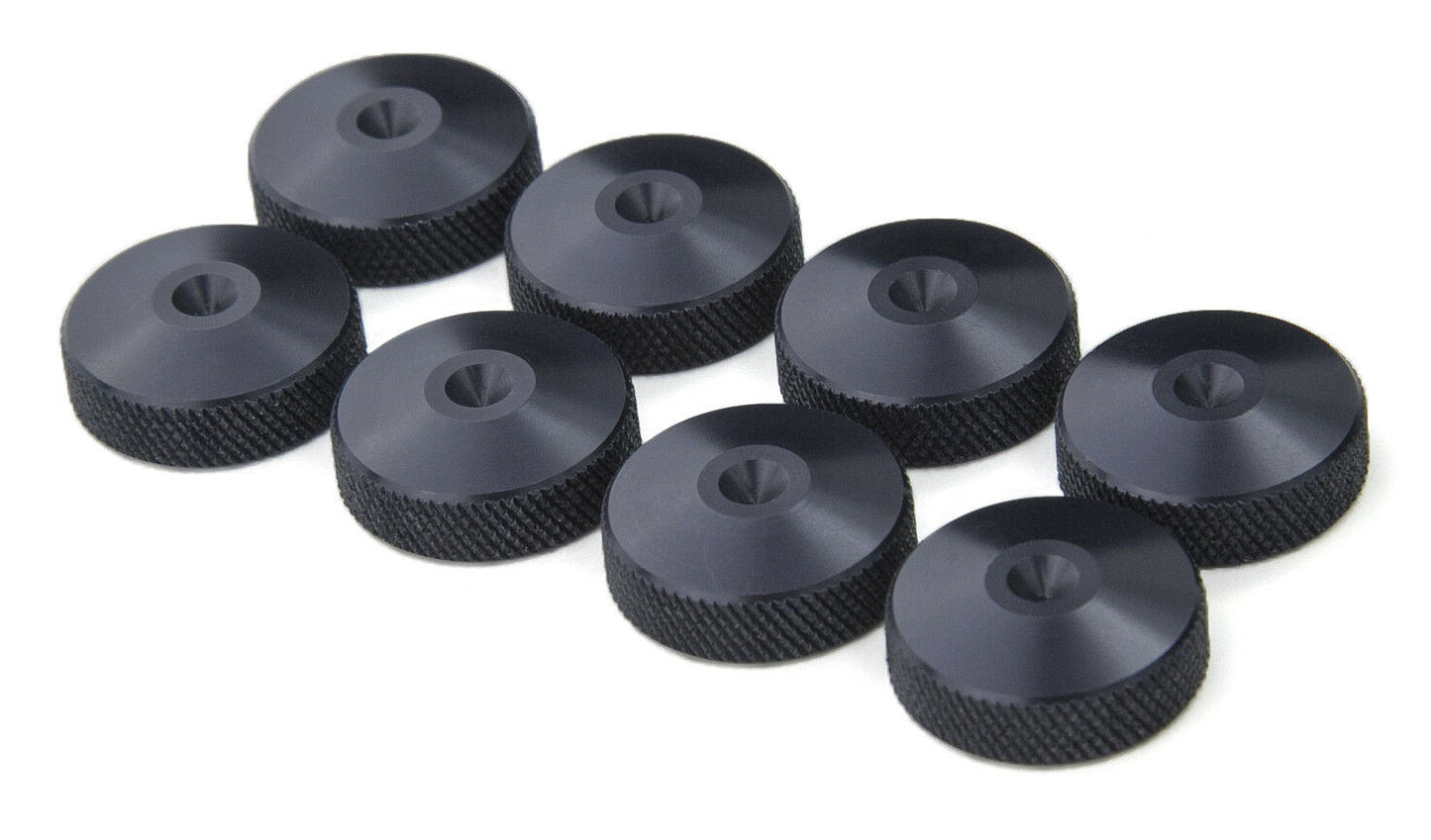 BLACK Aluminium Speaker Spike Pads Knurled Finish 20mm dia - Set of 8