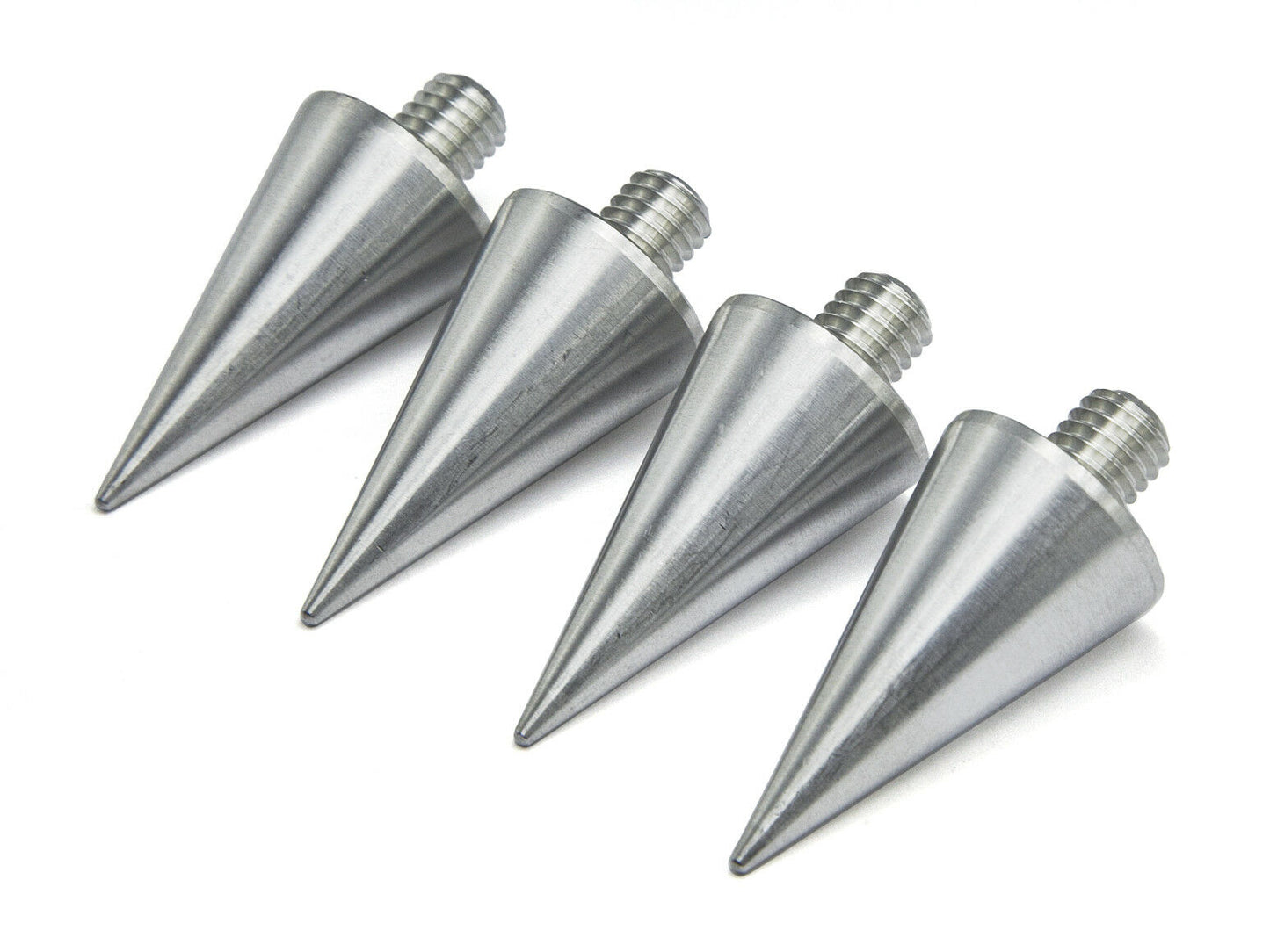 Large Aluminium Speaker Spikes M10 x 15 mm – 20 mm Cone Diameter – 52 mm Length – Set of 4