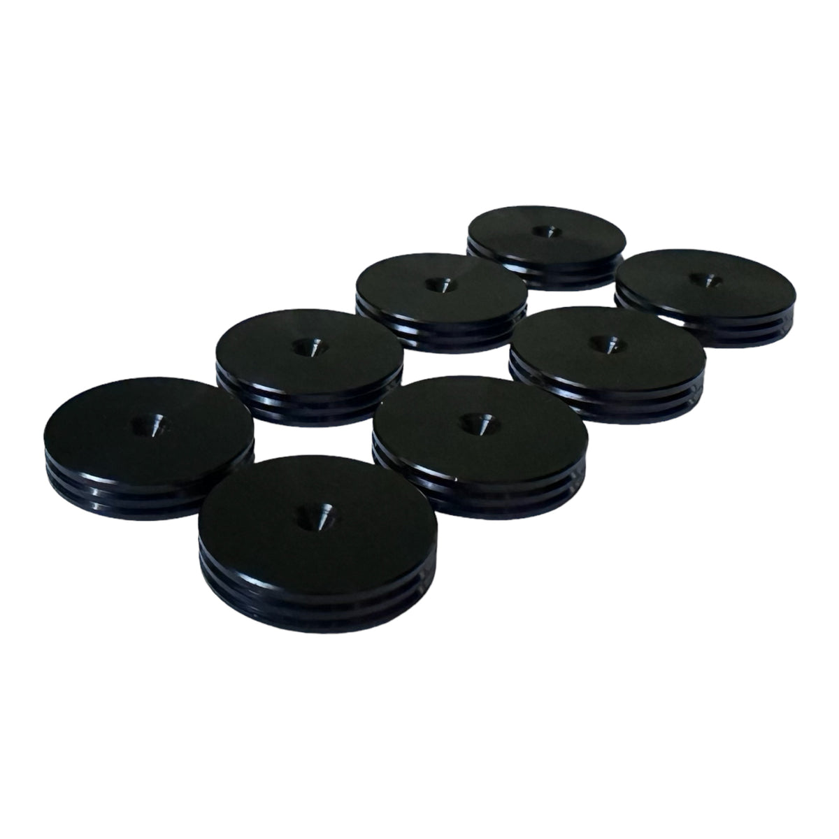 PrecisionGeek® Black Aluminium Speaker Spike Pads 20mm Slim – CNC Machined Isolation Discs, Set of 8