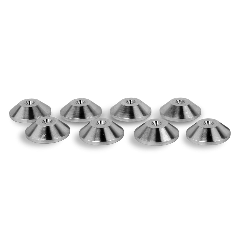 PrecisionGeek® Aluminium Speaker Spike Pads 20mm CONED – CNC Machined Isolation Discs 6mm, Set of 8