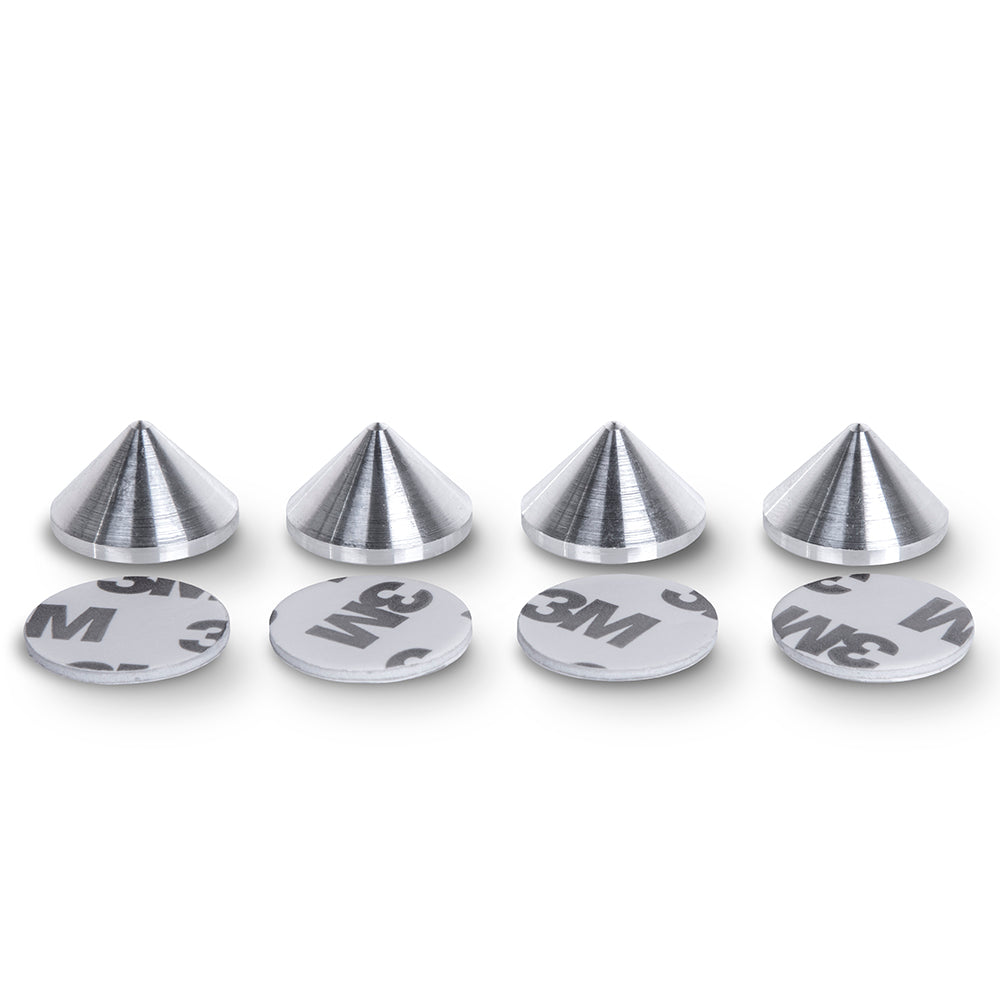 Aluminium Speaker Spike Cones – 20 mm Diameter – 12 mm Cone Length – Adhesive Pads – Set of 4