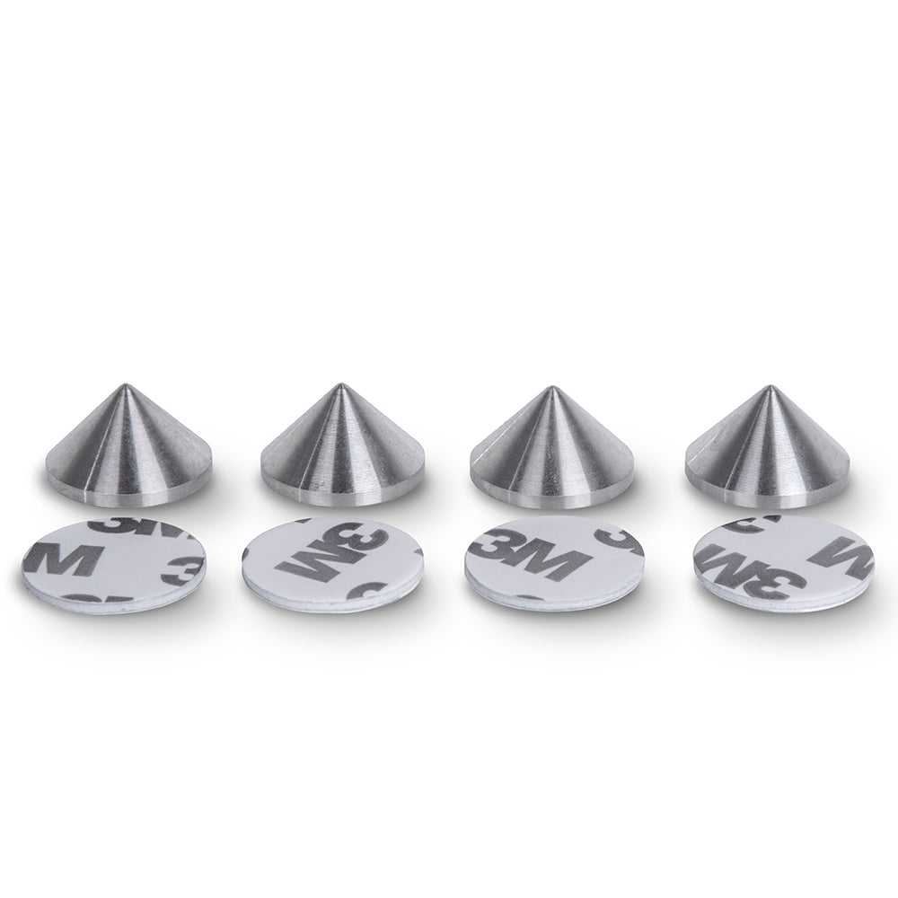 Stainless Steel Speaker Spike Cones – 20 mm Diameter – 12 mm Cone Length – Adhesive Pads – Set of 4