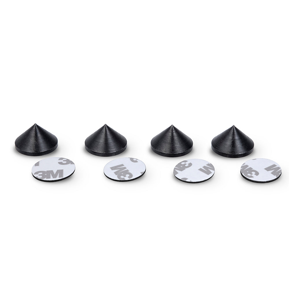 Blackened Steel Speaker Spike Cones – 20 mm Diameter – 12 mm Cone Length – Adhesive Pads – Set of 4