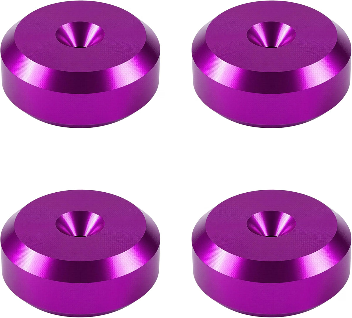 PrecisionGeek® Purple Aluminium Speaker Spike Pads 20mm Chamfered – CNC Machined Anodised Isolation Discs 8mm, Set of 4