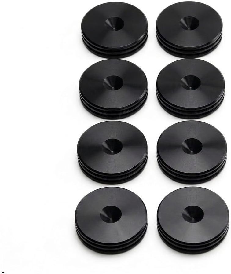 PrecisionGeek® Black Aluminium Speaker Spike Pads 20mm Slim – CNC Machined Isolation Discs, Set of 8