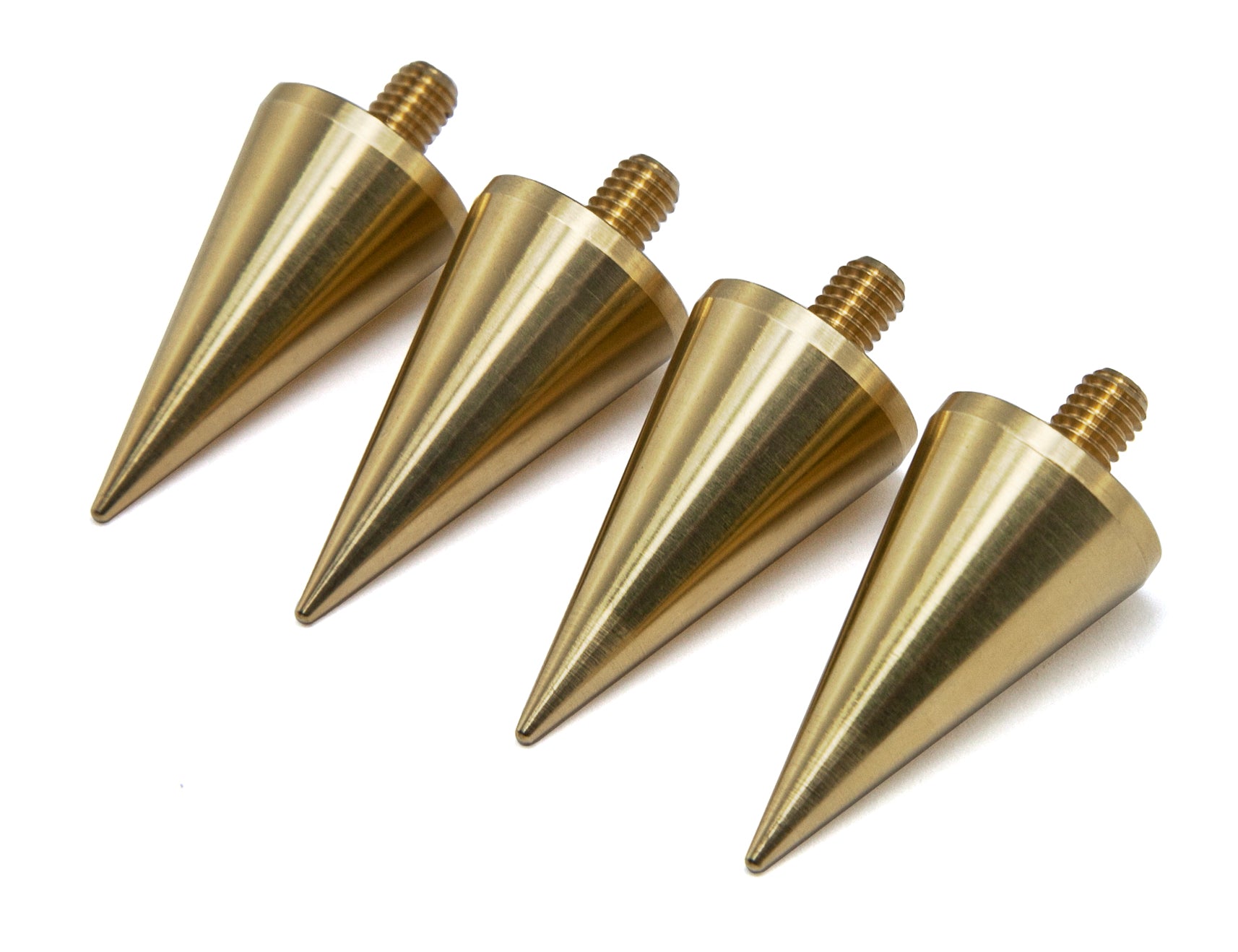 Large Brass Speaker Spikes M6 x 15 mm – 20 mm Cone Diameter – 52 mm Length – Set of 4