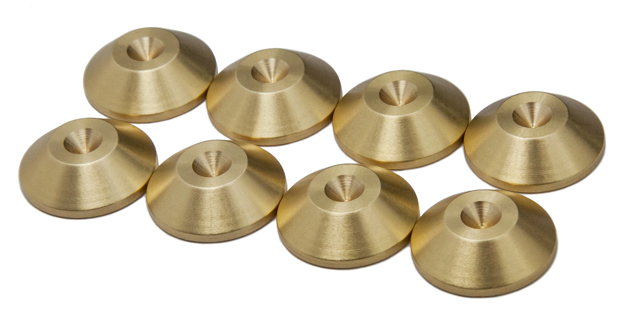 PrecisionGeek® Brass Speaker Spike Pads 20mm CONED – CNC Machined Brass Mo58 Isolation Discs 6mm, Set of 8