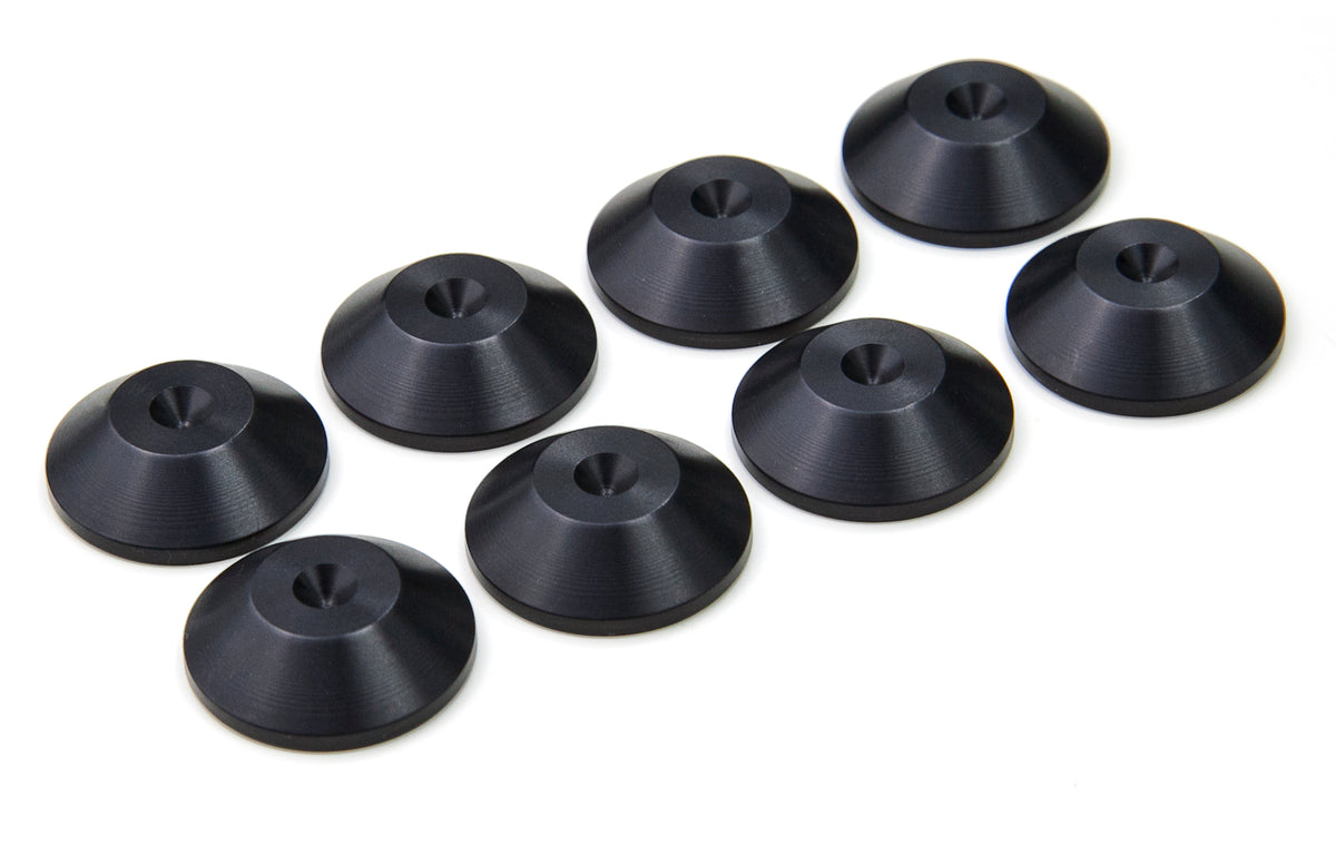 PrecisionGeek® Black Aluminium Speaker Spike Pads 20mm CONED – CNC Machined Isolation Discs 6mm, Set of 8