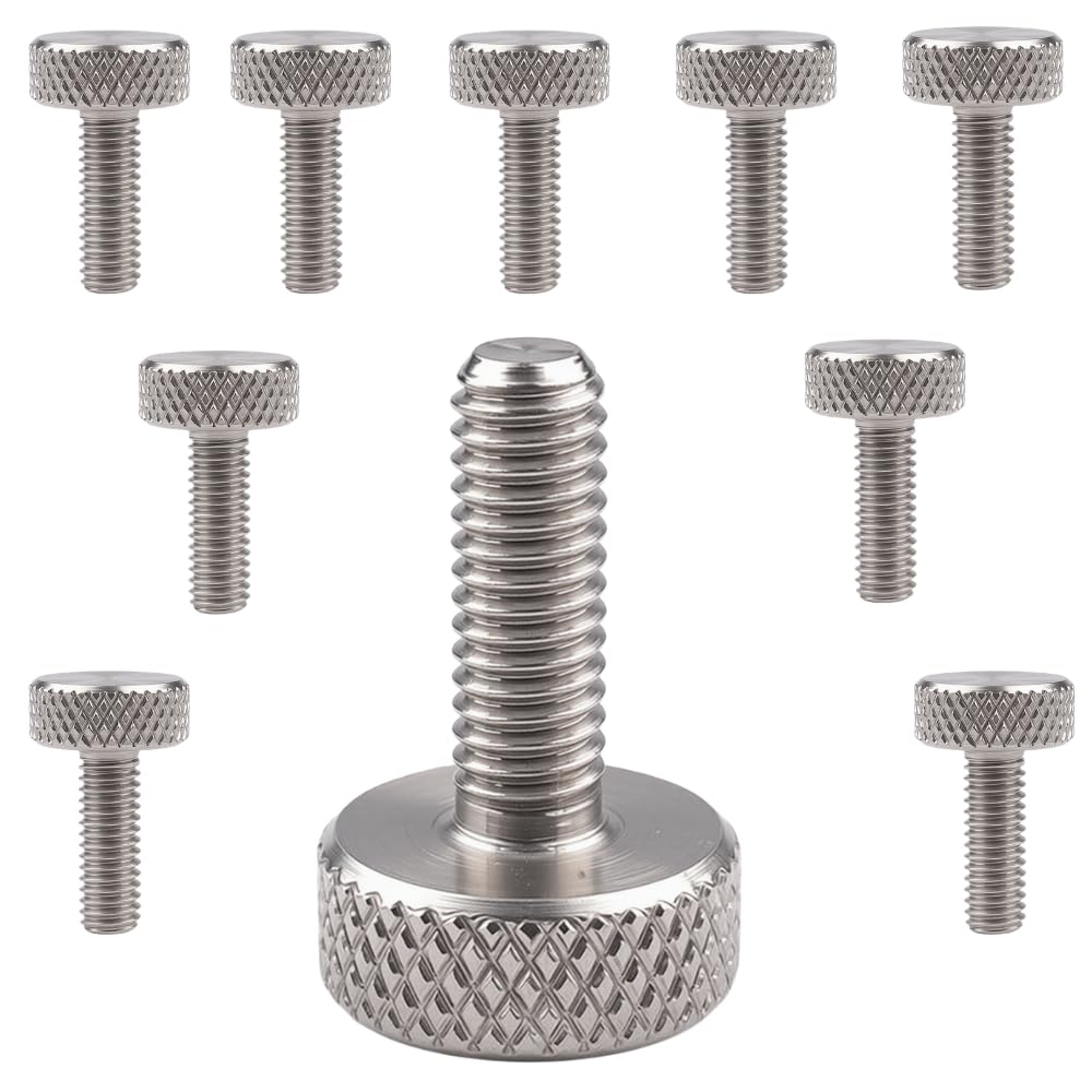 PrecisionGeek® Stainless Steel Flat Knurled Thumb Screws M3 x 10mm – 14mm Total Length, 10mm Head, 4mm Thick, Diamond Knurl – Set of 10