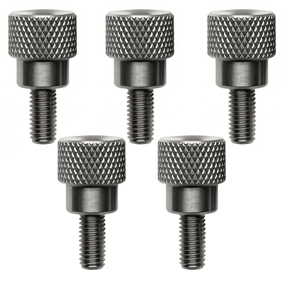 PrecisionGeek® Stainless Steel Knurled Shoulder Thumb Screws M3 x 10mm – 20mm Total Length, 10mm Head, Diamond Knurl – Set of 5