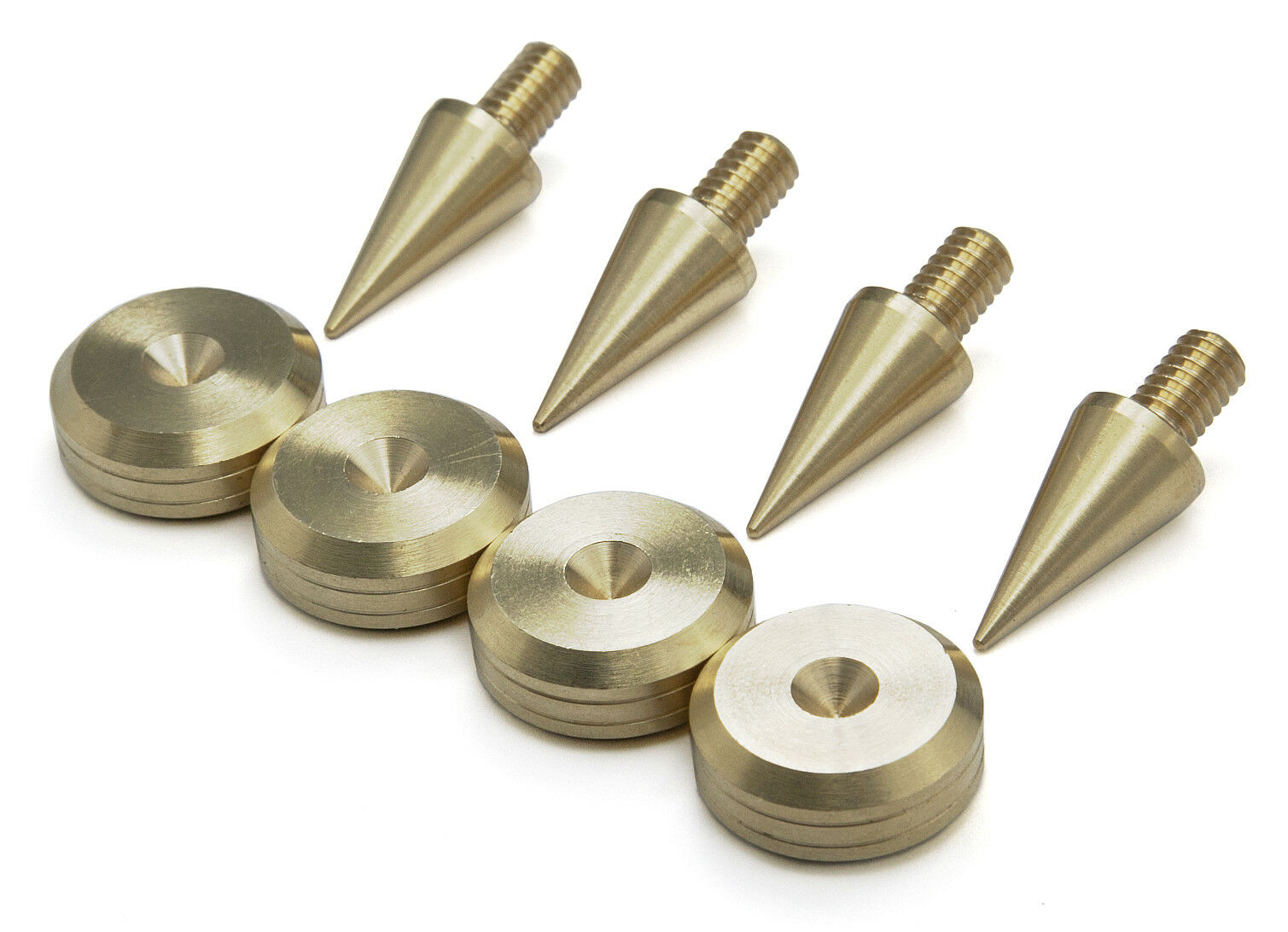 Brass Speaker Spikes M8 and Pads 20mm dia - Set of 4