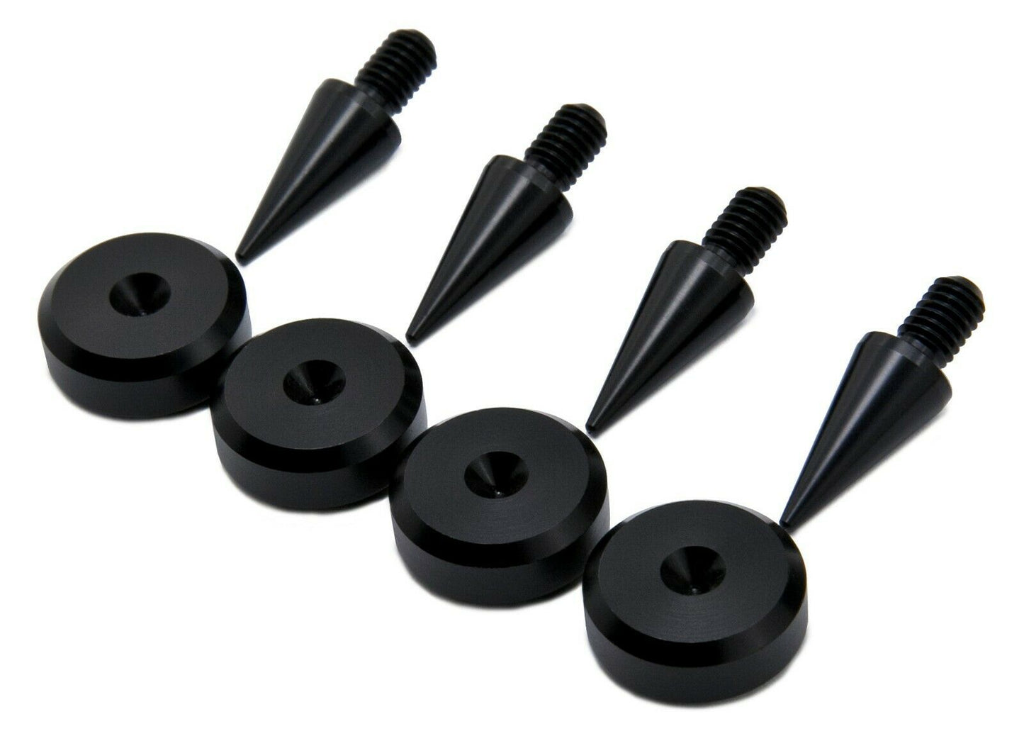 M8 Black Aluminium 10mm Speaker Spikes + 20mm Spike Pads Chamfered