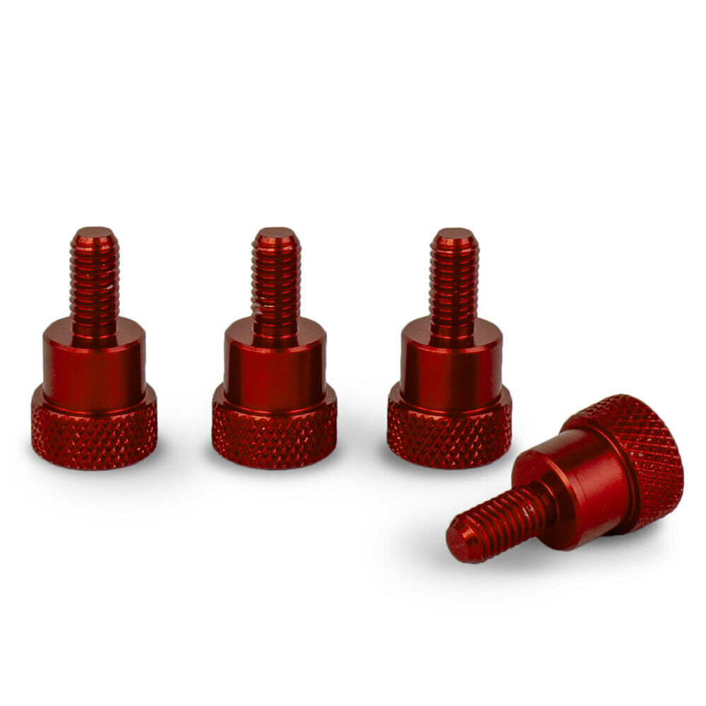 RED M6 x 10mm L-22mm Knurled Shoulder Thumb Screws - Set of 4