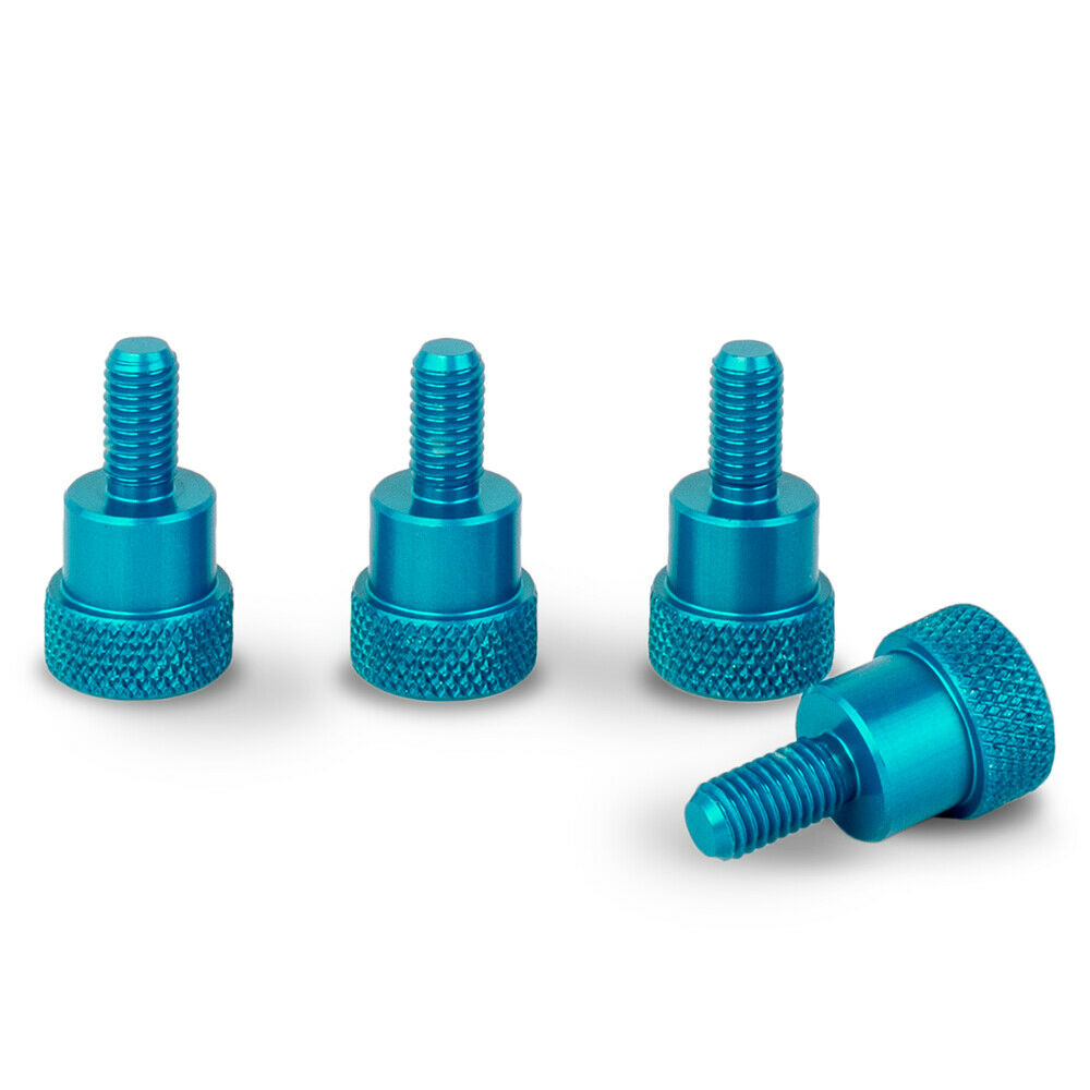 BLUE M6 x 10mm L-22mm Knurled Shoulder Thumb Screws - Set of 4