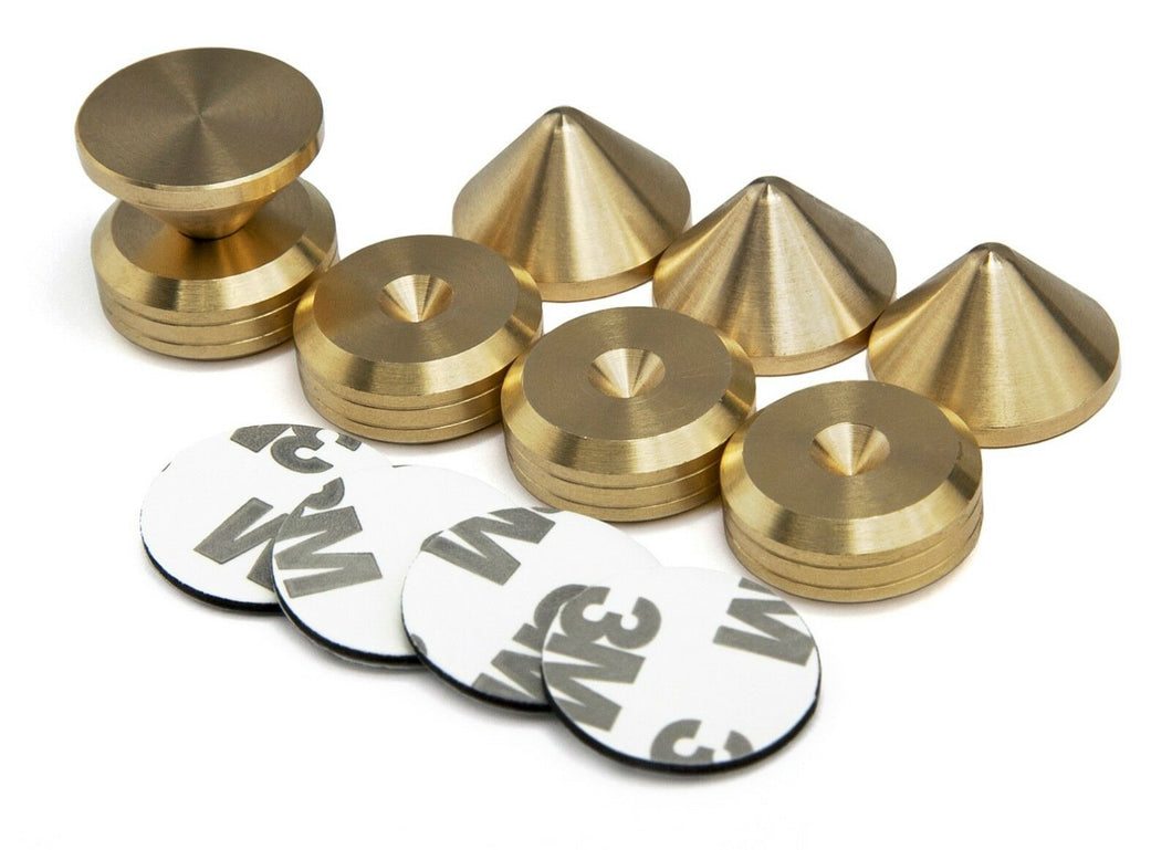 Brass Cone Speaker Spikes + Chamfered Spike Pads + adhesive pads Set of 4 pcs