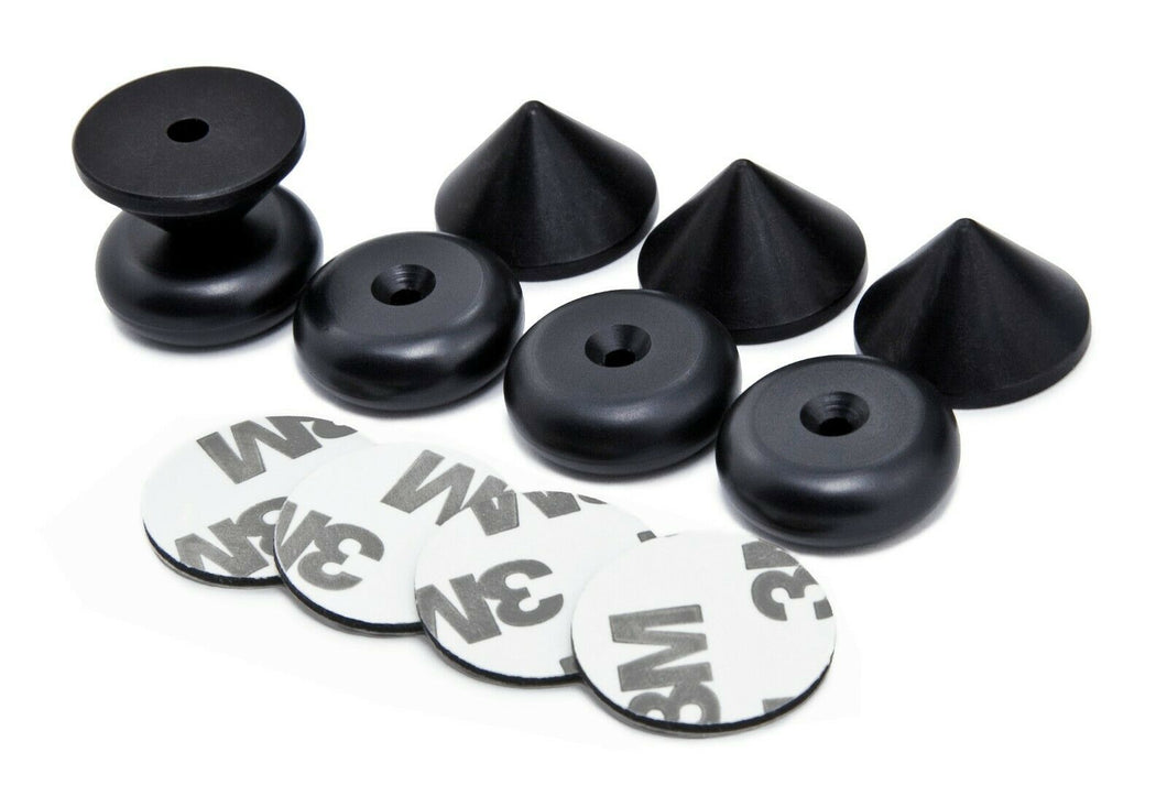 BLACK Speaker Spikes + Spikes Pads Round + 3M adhesive pads - Set of 4