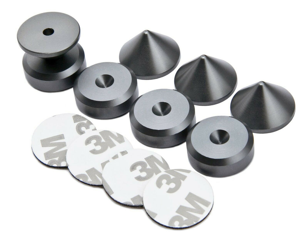 Gun Metal Grey 4 x Speaker Spikes + 4 x Spikes Pads Chamfered + adhesive pads