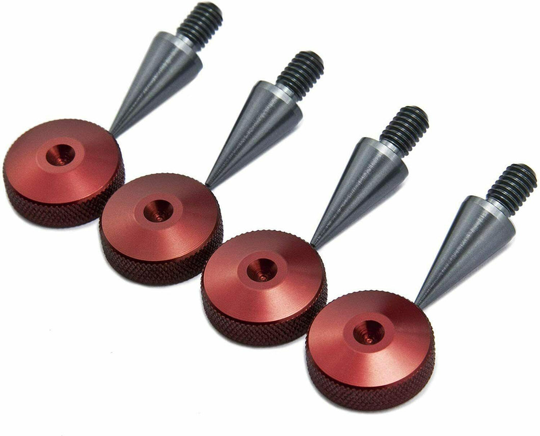 GREY Aluminium Speaker Spikes M6+ RED 20mm Spikes Shoes Knurled - Set of 4