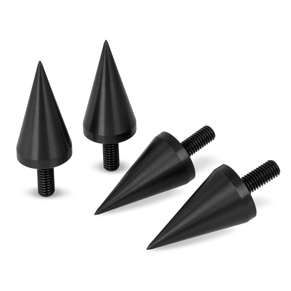 Large Black Aluminium Speaker Spikes M10 x 15 mm – 20 mm Cone Diameter – 52 mm Length – Set of 4