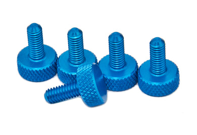 BLUE M6 x 10mm Flat Knurled Thumb Screws - Set of 5